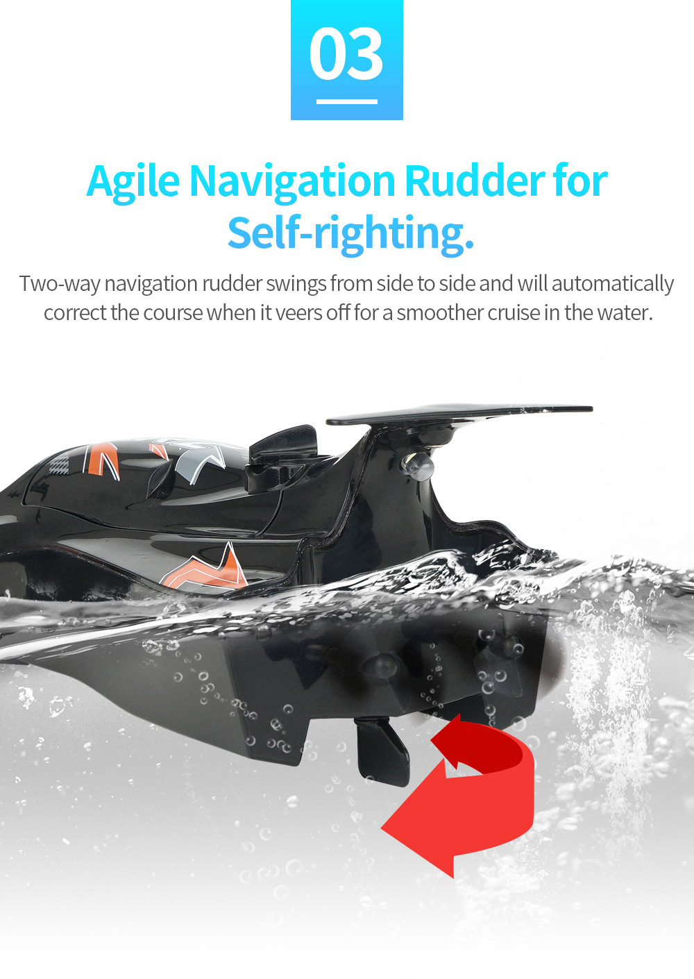 JJRC S6 2.4G Electric RC Boat Vehicle Model Agile Navigation Rudder for Self-righting.