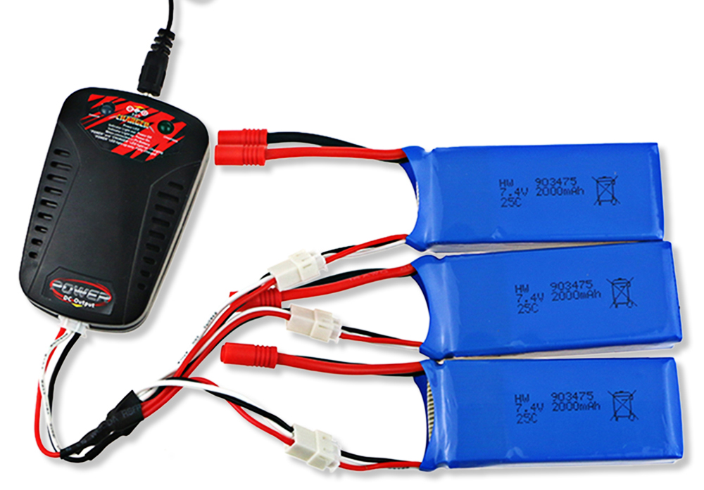 Battery Charging Set 3Pcs 7.4V 2000mAh Lipo + Balance Charger with Power Adapter / Cable for Syma X8C X8W X8G X8HC X8HW X8HG Quadcopter